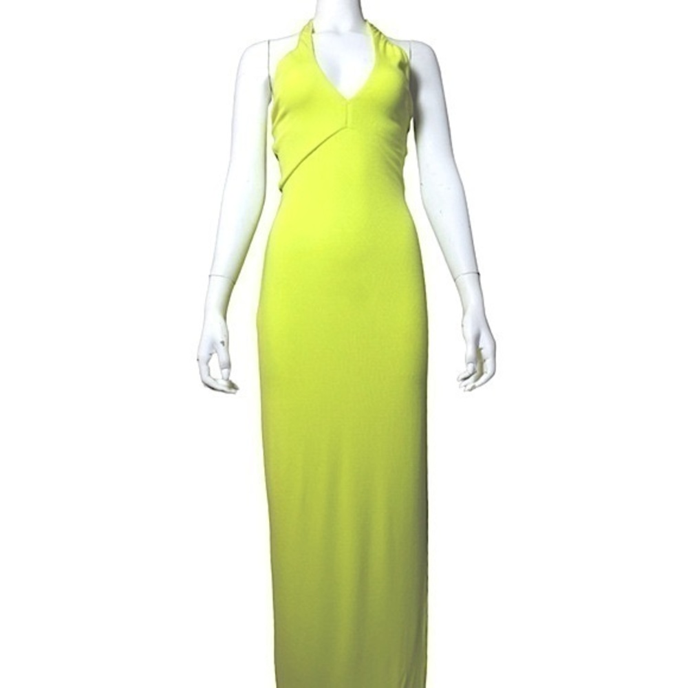 New Lovers + Friends yellow/green maxi halter dress with long slit, size S